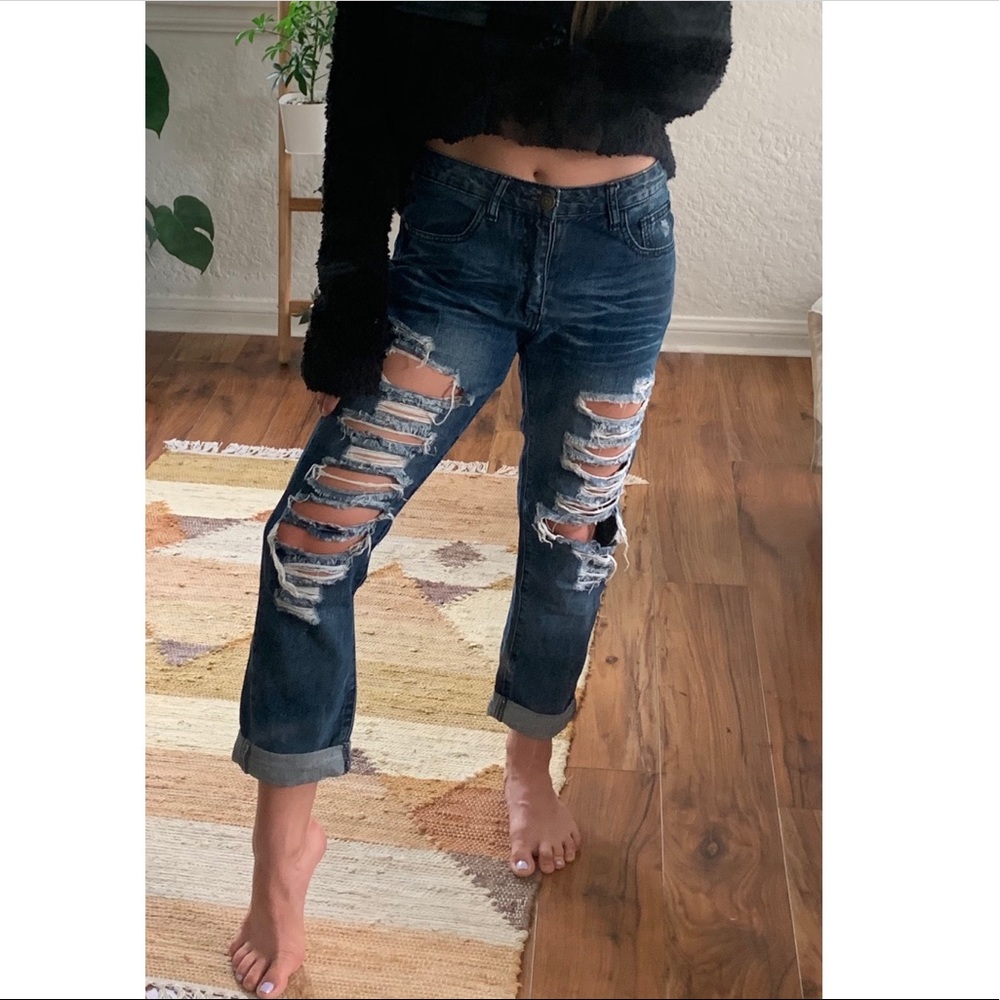 Distressed Cuffed Denim Jeans size 5
